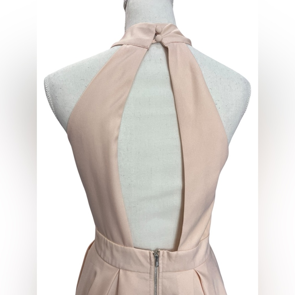 Lulus Peach Halter Fit Flare Mini Dress Open Back Ruffle Skater Medium - Picture 3 of 14